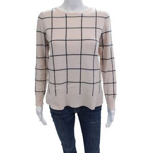 Project Women Pullover 100% Cashmere Check Crew Neck Long Sleeve Beige Size M